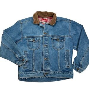 Marlboro Country Store 90s vintage Blue Denim Jean Jacket Brown leather Collar